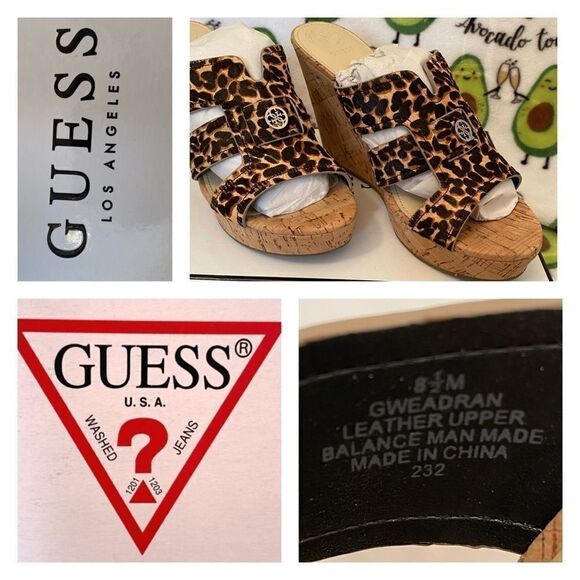 New GUESS leopard print wedge sandals 8.5 - Picture 1 of 5